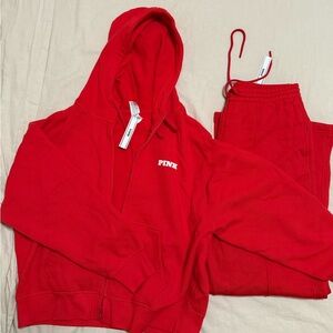 PINK Victoria's Secret Red Hoodie and Sweatpants Set